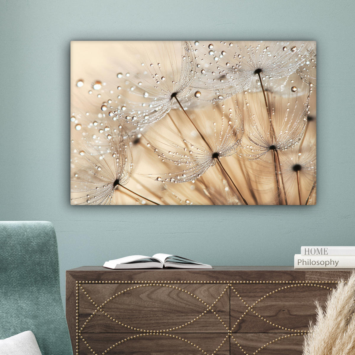 OBRAZ NA PLÁTNĚ Pampeliška - Abstraktní - Příroda - Béžová 60x40 cm - hnědá, textil (60/40cm) - MuchoWow