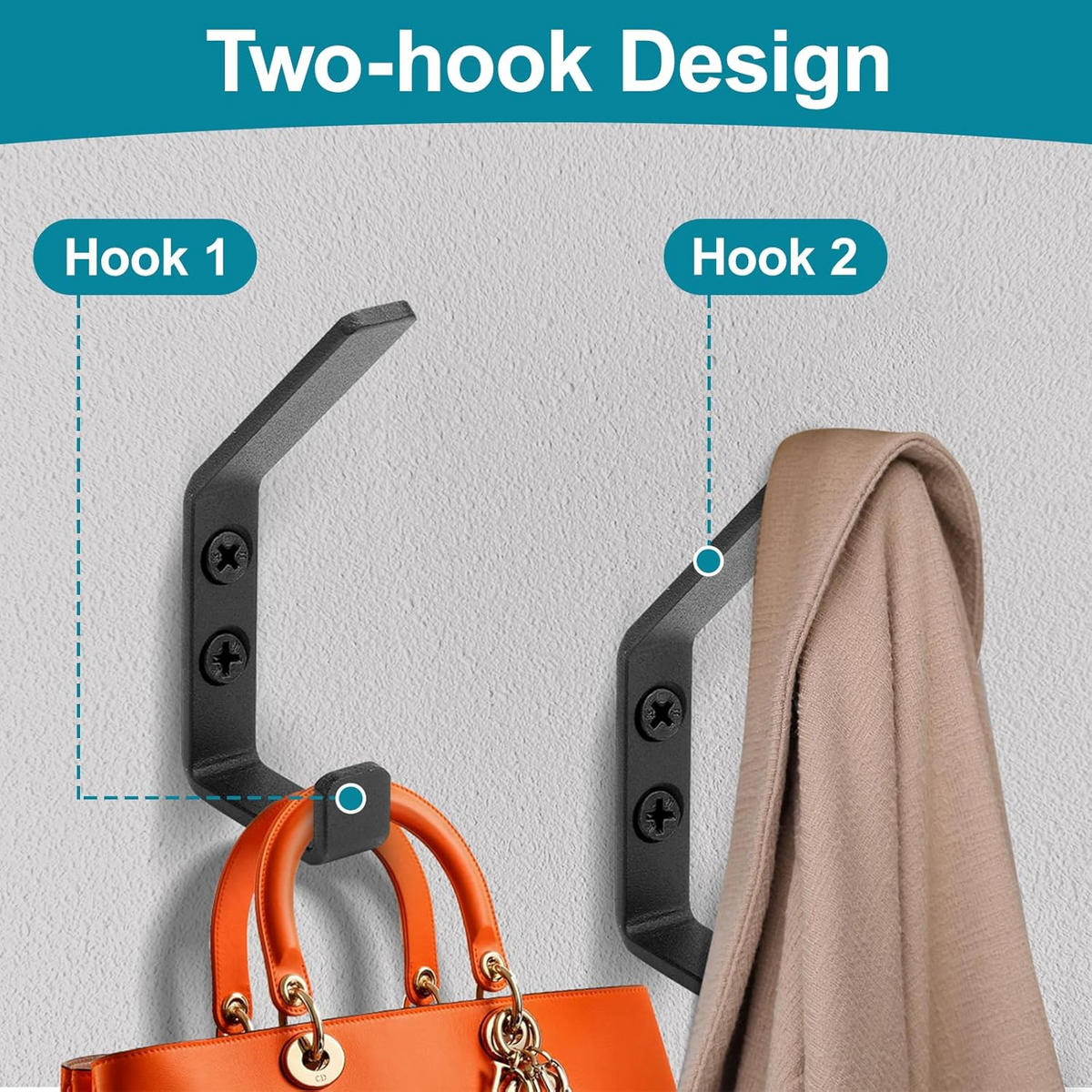 8 Stück Haken für Akustikpaneele, Doppelter Garderobenhaken Akustikpaneele Wandpaneele Kleiderhaken für Jacken, Mäntel und Hut, Schwarz, 13mm - Schwarz, Textil (3.8/8.3/1.3cm)