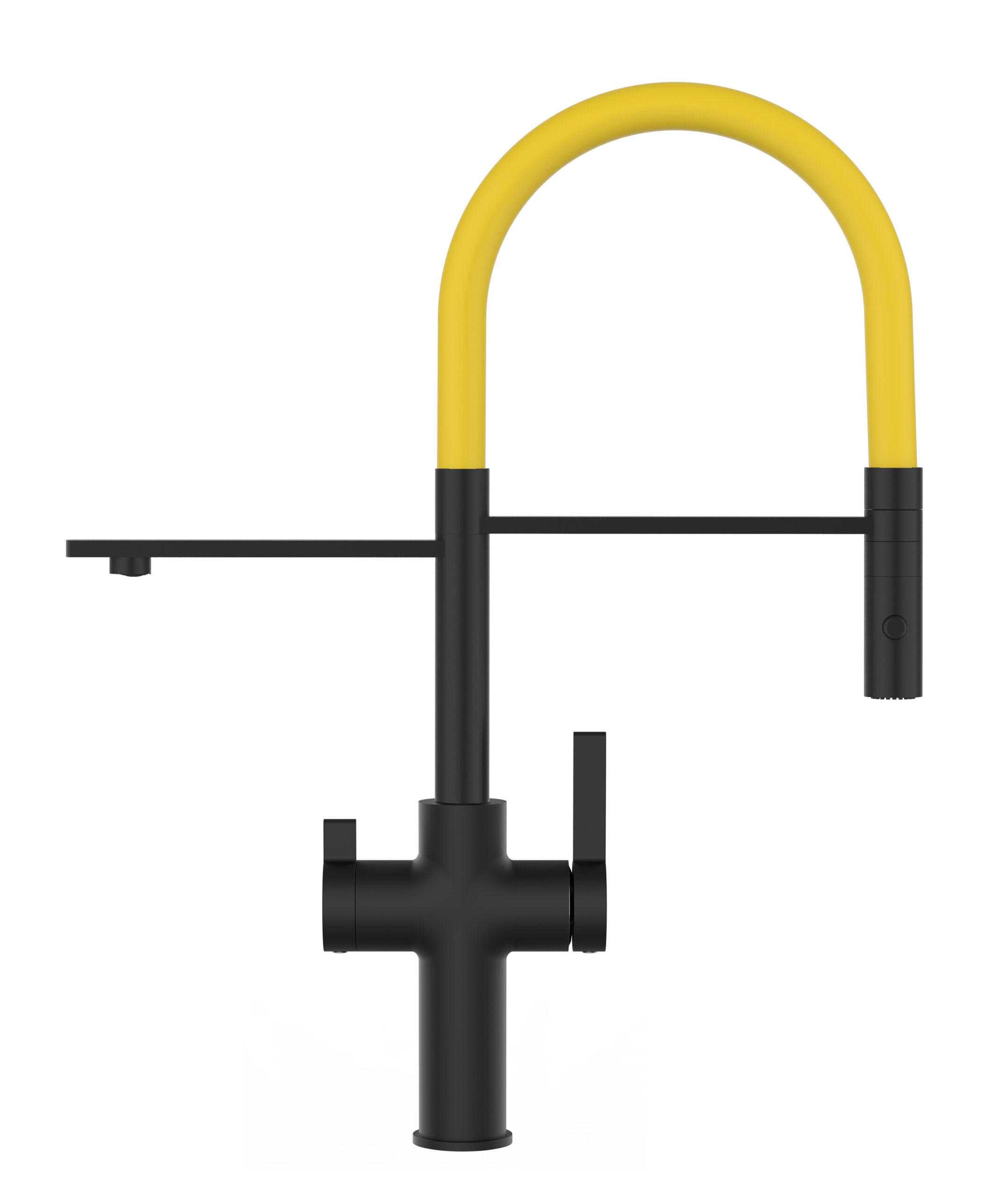 4-WEGE-KÜCHENARMATUR, Schwarz Matt und Gelb, 2-Strahl-Brause - Gelb, Metall (20.61/48/20.61cm) - VIZIO