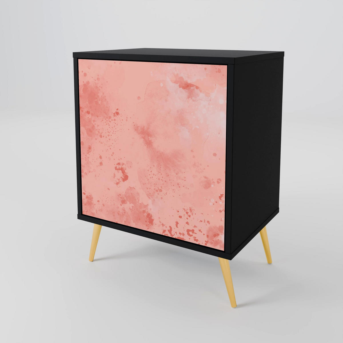 SIDEBOARD CRANE DANCE, Schwarz, 57,5x42x70,5 cm, Schwarze Metall-Sternfüße - Multicolor/Schwarz, Holzwerkstoff/Metall (57.5/70.5/42cm) - SpaceRebels