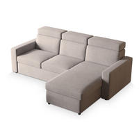 ECKSOFA PADWA Beige Kordstoff mit Schlaffunktion - Beige, Holz (227/168cm) - MASSENO