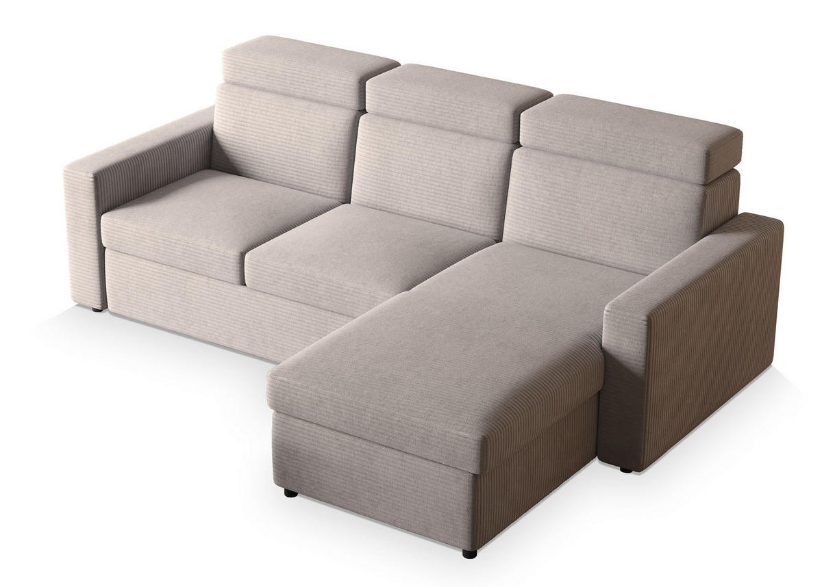 ECKSOFA PADWA Beige Kordstoff mit Schlaffunktion - Beige, Holz (227/168cm) - MASSENO