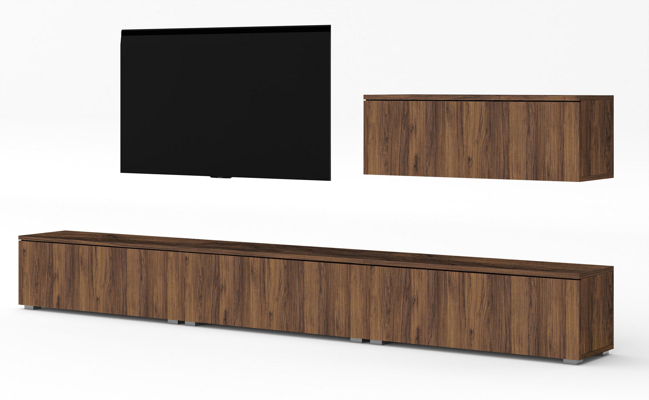WOHNWAND Loriano IV Nussbaum Warmia 300/70,5/32 cm – Hängend und Stehend - Nussbaumfarben, Holzwerkstoff/Kunststoff (300/70.5/32cm) - AX Living