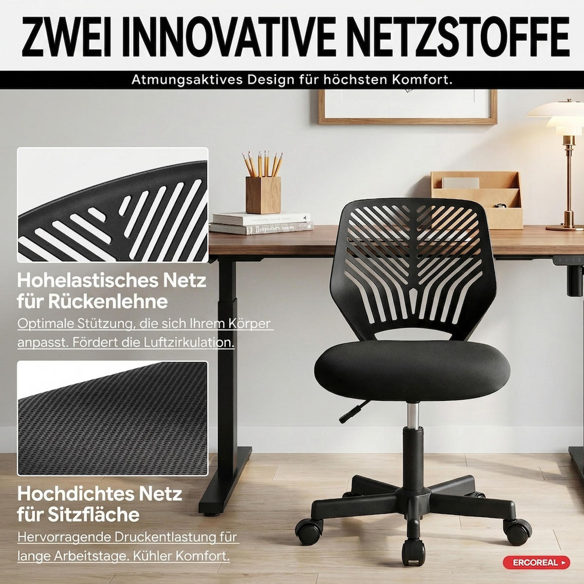 DREHSTUHL Tiefschwarz mit Rollen und Höhenverstellung - Schwarz, Kunststoff (47/87/44cm) - Oxeza