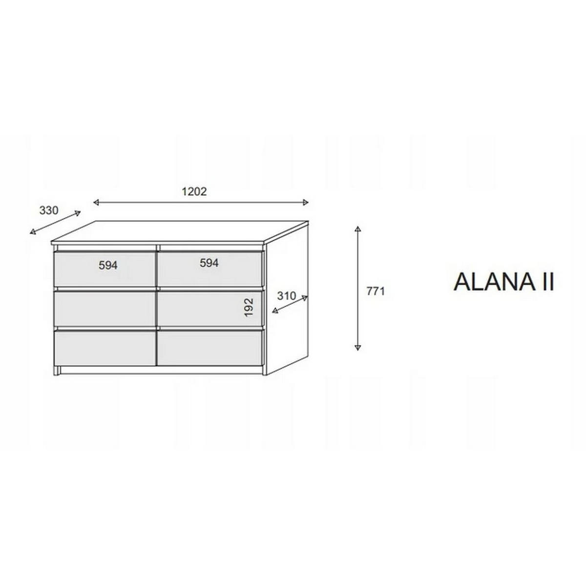 KOMMODE Alana mit 6 Schubladen 120,2 x 77 x 31 cm Eiche Sonoma/Weiß - Weiß, Holzwerkstoff (120.2/77/31cm)