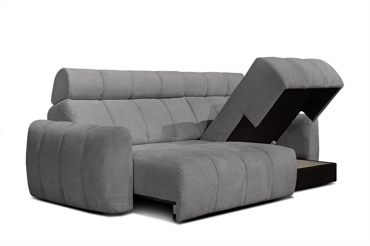 ECKSOFA KIMI 3-Sitzer, ausziehbarer Sitz, verstellbare Kopfstützen, grau - Schwarz/Grau, Holzwerkstoff/Textil (270/160cm) - Courtois Laville