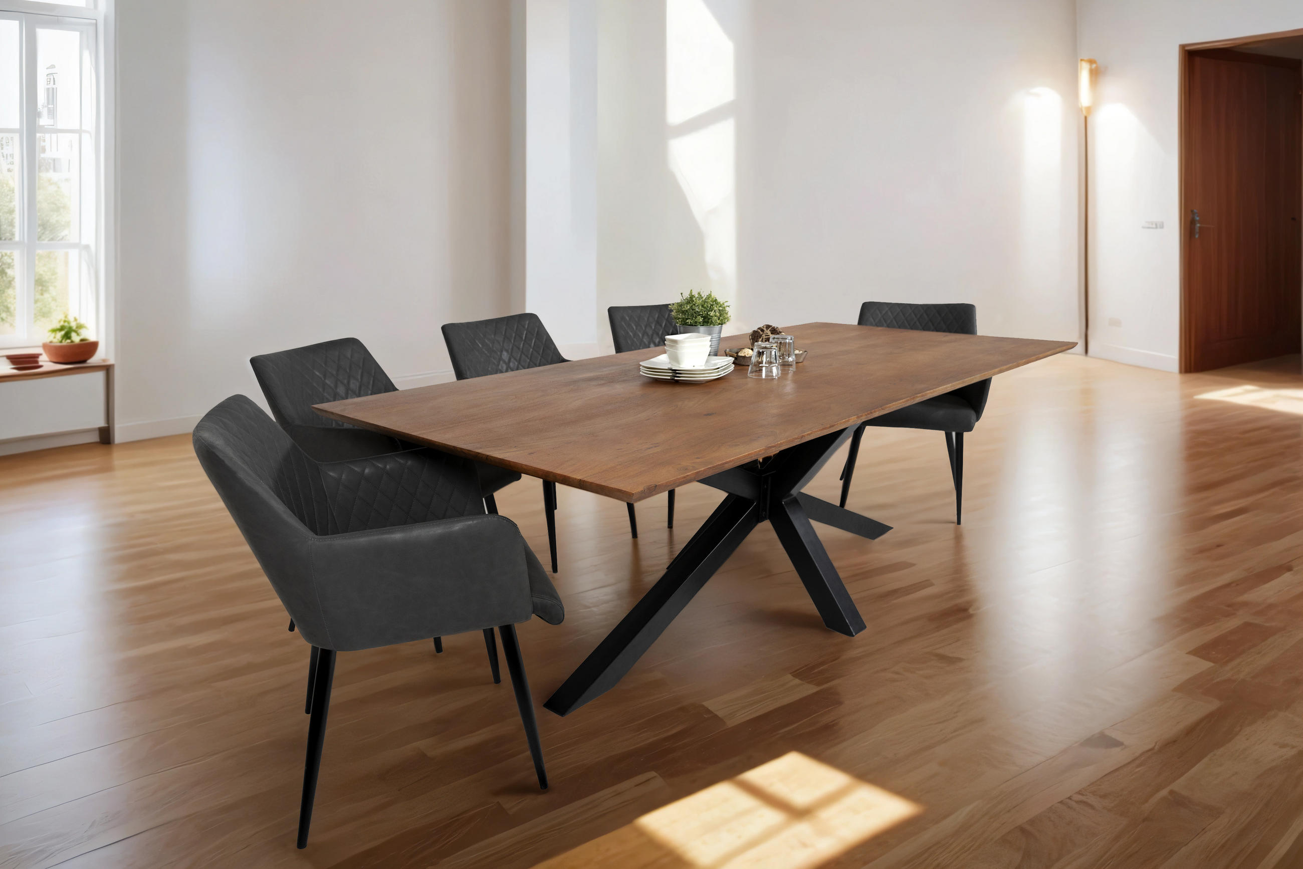 ESSTISCH ABBY - Schwarz/Braun, Holz/Metall (100/220/77cm) - SAM