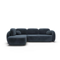 ECKSOFA AMICO II L-S Blau Geflochtener Stoff mit Schlaffunktion - Blau, Holz (289/190cm) - MASSENO
