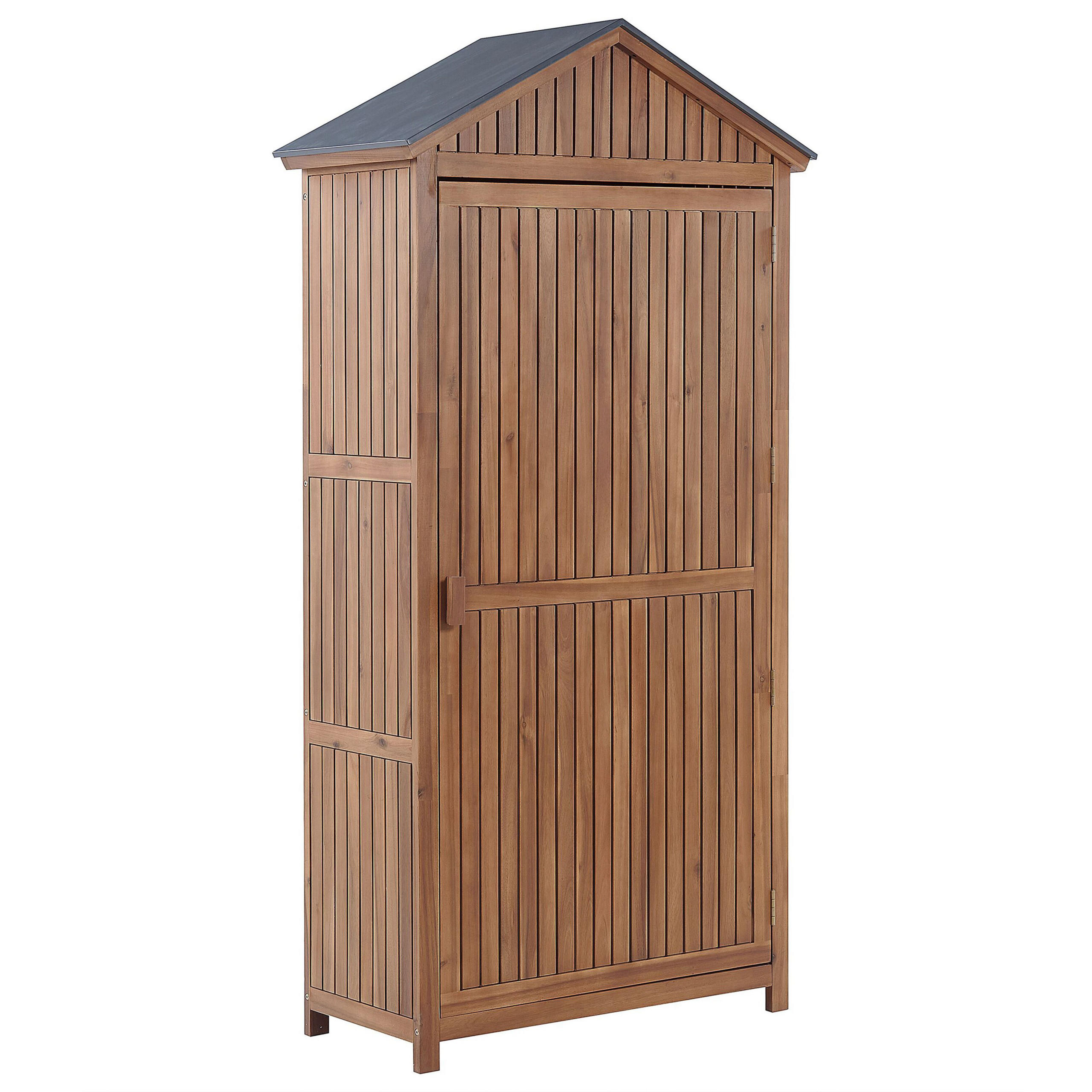 GARTENSCHRANK Akazienholz braun 200/100 cm Savoca - Braun/Grau, Holz (100/200/40cm) - Beliani