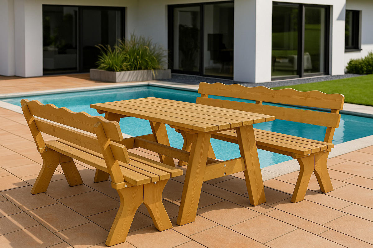 GARTEN-GARNITUR Drieburg 200cm aus Kiefer massiv 3tlg. - Braun, Holz - TPFGarden