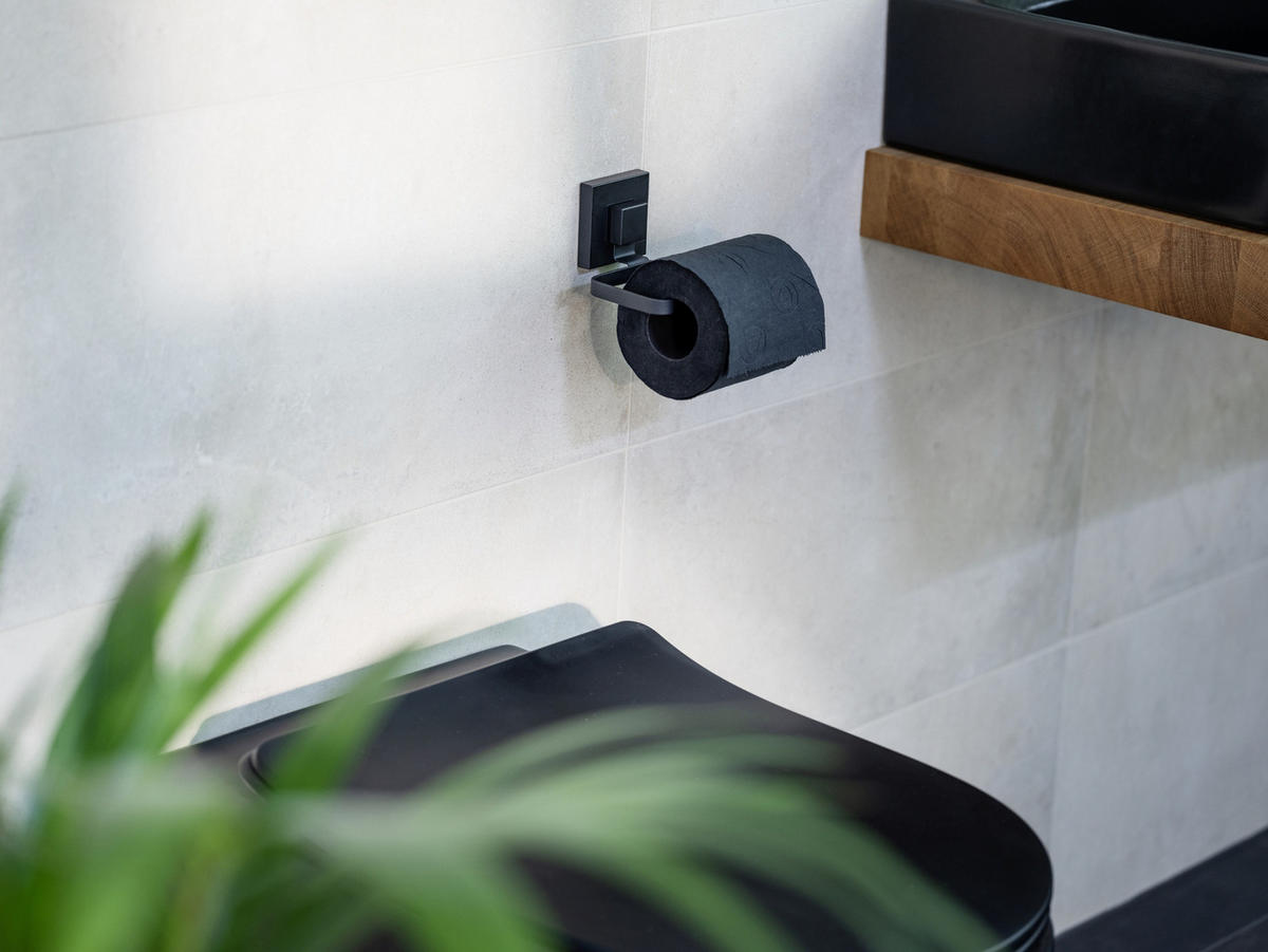 TOILETTENPAPIERHALTER Montage ohne Bohren Quadro 14/6/11 cm - Schwarz, Metall (6/11/14cm) - Wenko