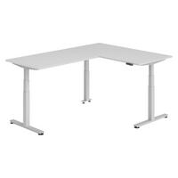 ECKSCHREIBTISCH elektrisch höhenverstellbar L-Form 220/160/74 cm in Grau/Silberfarben - Silberfarben/Grau, Holzwerkstoff (220/160/74cm) - bümö