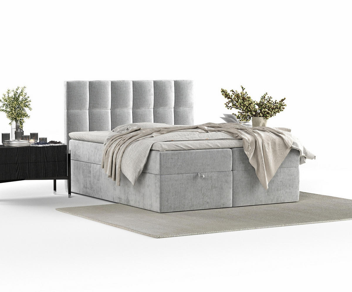 BOXBETT Essence Hellgrau 160/200 cm - Hellgrau/Schwarz, Holz/Holzwerkstoff (160/200cm) - Maison de Reve
