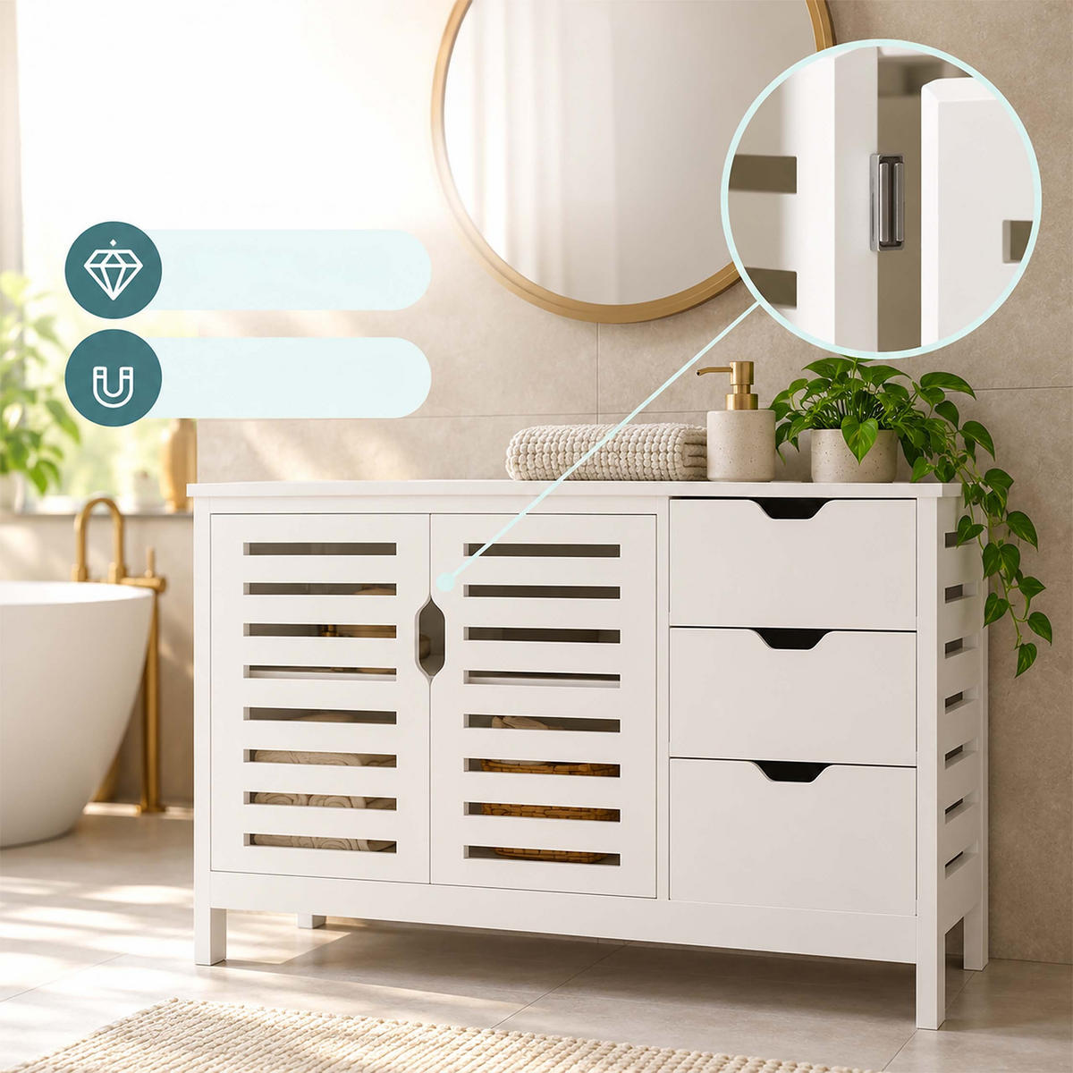 WASCHBECKENUNTERSCHRANK Vintagebraun 3 Schubladen - Braun, Holzwerkstoff/Textil (100/60/35cm) - Relaxdays