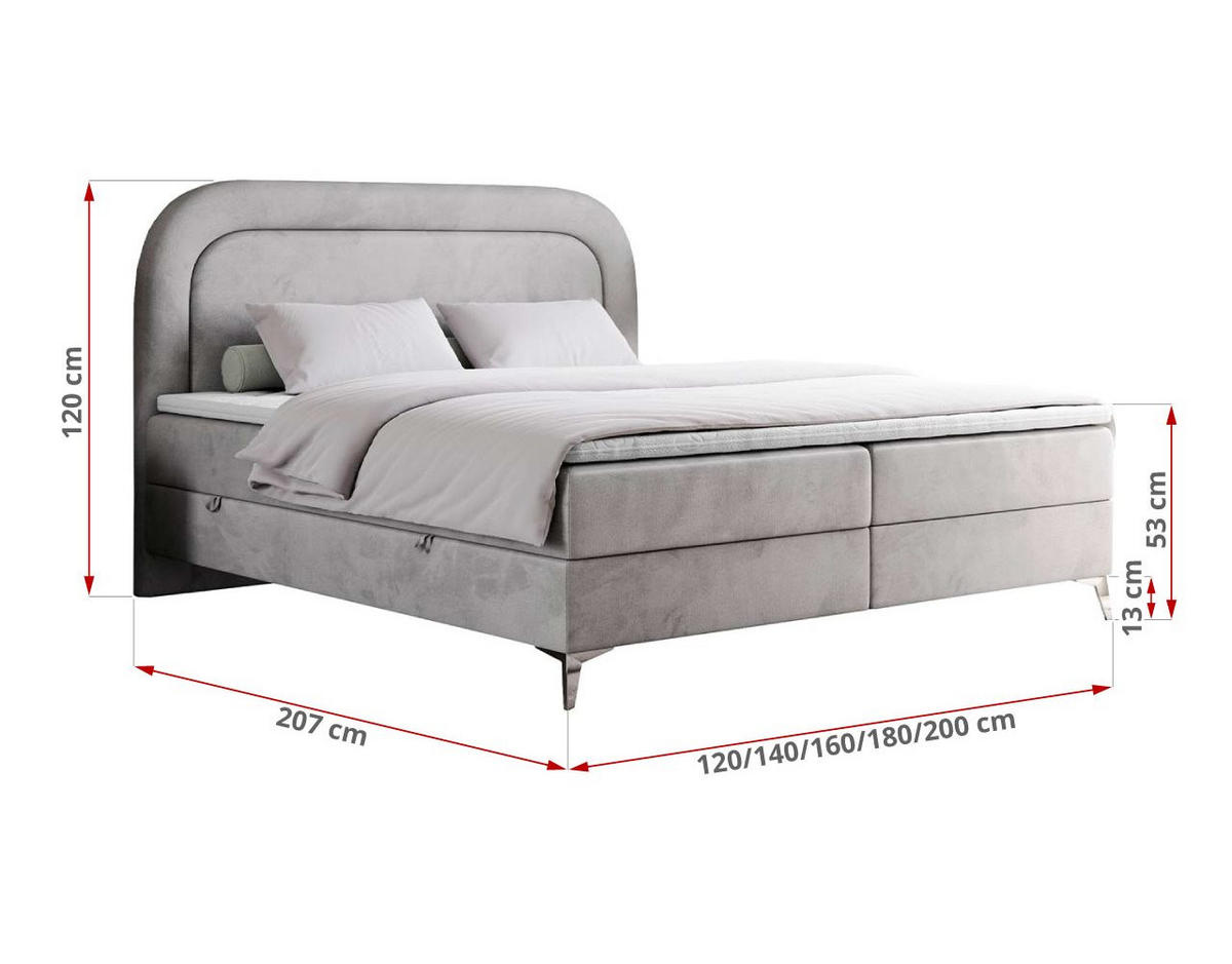 BOXBETT EIRA 140/200 Hellgrau Velvet - H3 - Silberfarben/Hellgrau, Holz/Textil (140/200cm) - MKS
