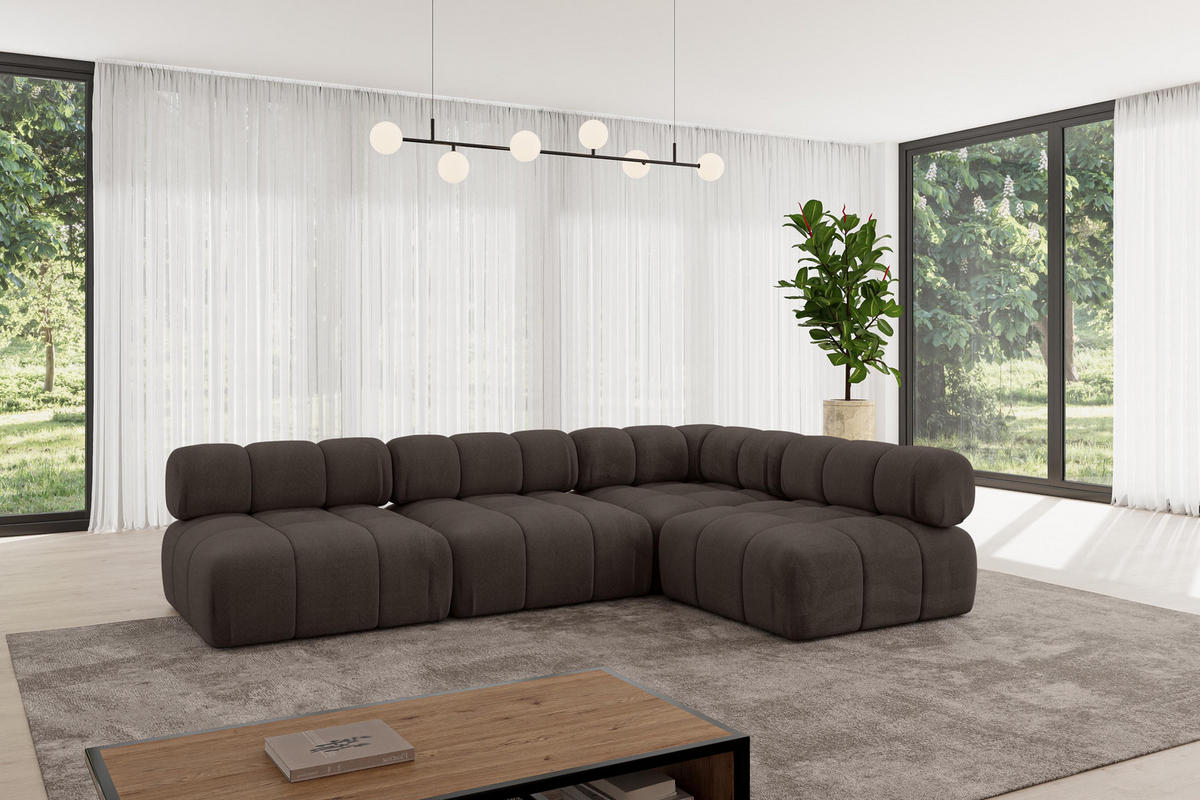 ECKSOFA modulares Sofa Samaro-L2 - 285x190x70 cm Braun Velours - Braun, Holzwerkstoff/Textil (285/190cm) - ALTDECOR
