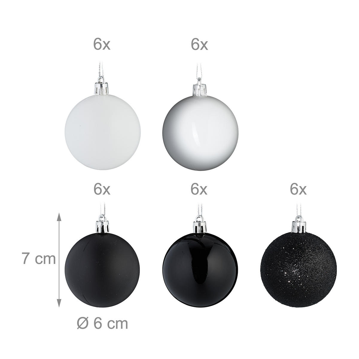 30XWEIHNACHTSKUGELN - Multicolor, Kunststoff (6/7/6cm) - Relaxdays