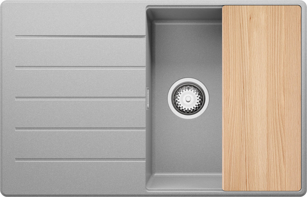 SPÜLBECKEN Kopenhagen, 2-er set Grau 78/50 cm 1 Becken + Ablauf-Set + Schneidebrett ab 50er Unterschrank - Chromfarben/Beige, Kunststoff (78/20/50cm) - Primagran