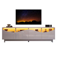 TV skrinka 175/38/51 cm biela s LED osvetlením a bezúchytkovými dvierkami z MDF a tvrdeného skla - biela, kompozitné drevo (175/51/38cm) - OKWISH