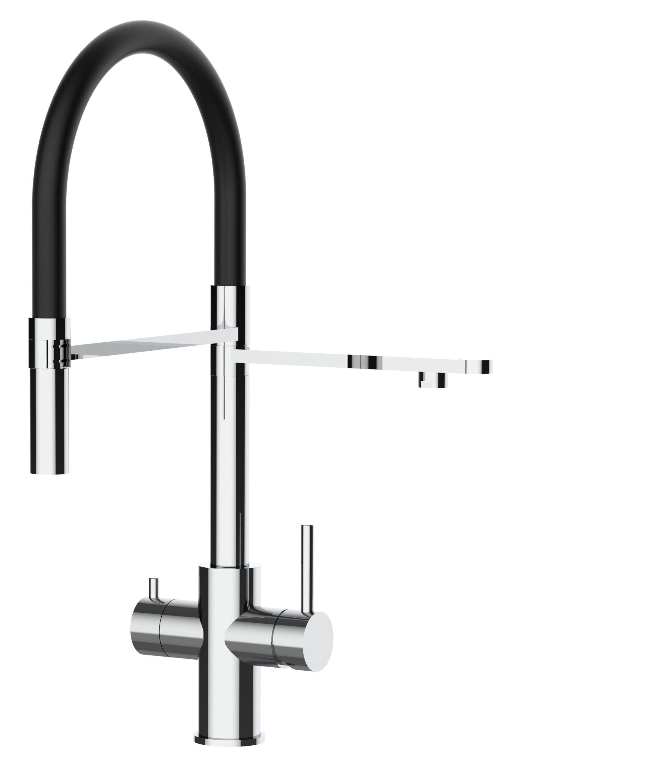 5-WEGE-KÜCHENARMATUR, Edelstahl Massiv aus Chirurgenstahl, Hochglanz und Schwarz, 2-Strahl-Brause - Schwarz, Metall (24/52.5/24cm) - VIZIO