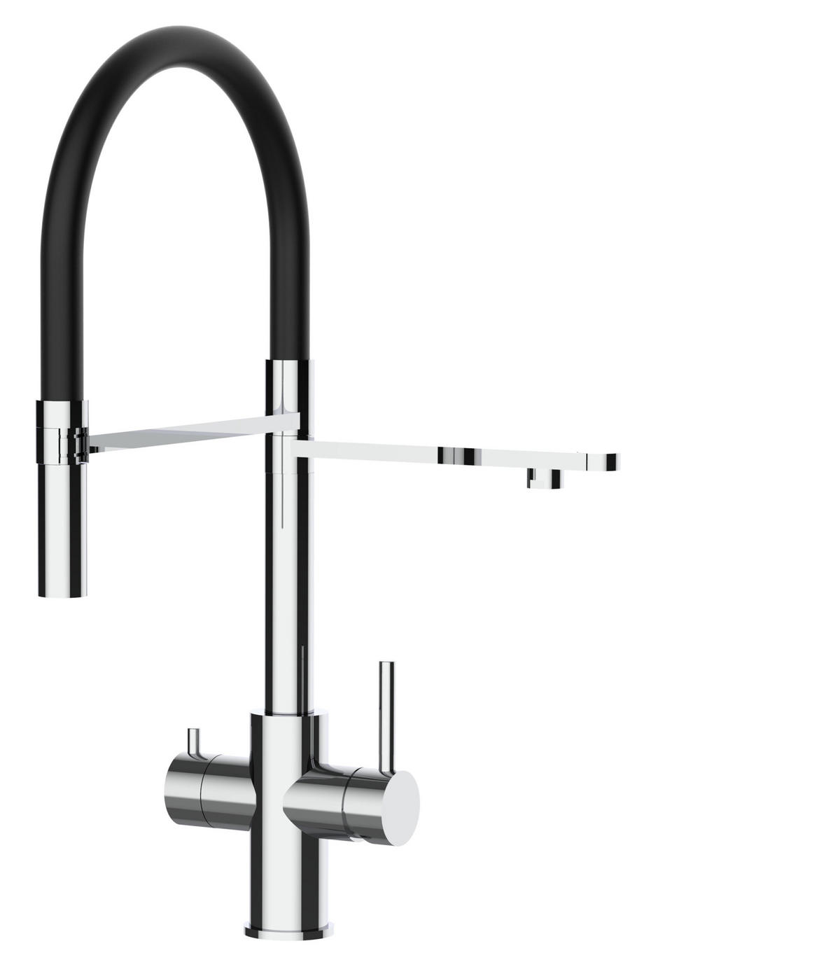5-WEGE-KÜCHENARMATUR, Edelstahl Massiv aus Chirurgenstahl, Hochglanz und Schwarz, 2-Strahl-Brause - Schwarz, Metall (24/52.5/24cm) - VIZIO
