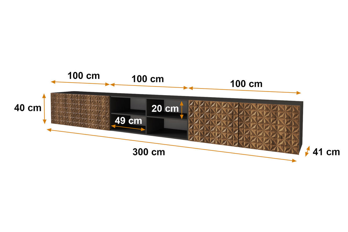 LOWBOARD VIRA-W 3x100x40x41 cm - Schwarz / Katania - Eiche Wotan, Holzwerkstoff (300/40/41cm) - ALTDECOR