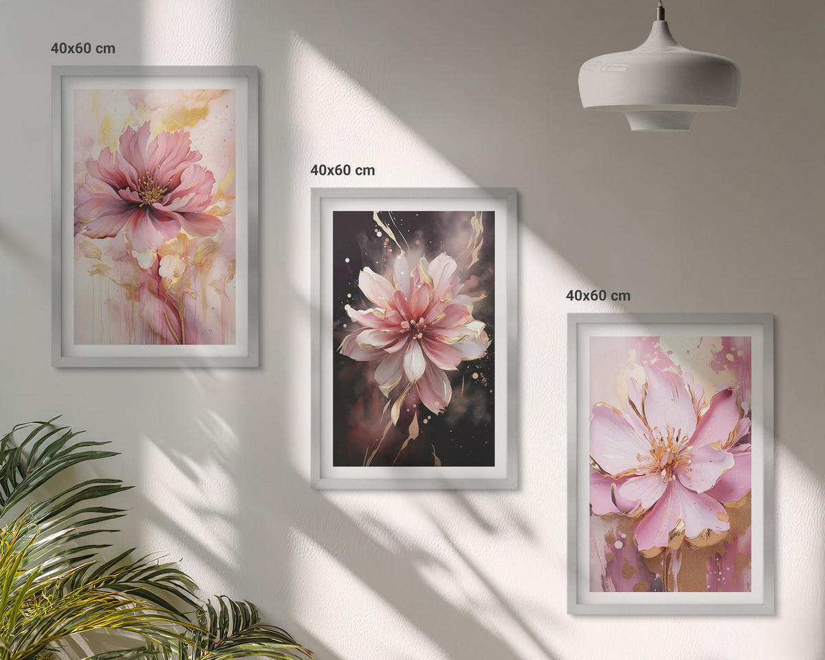 WANDBILDER 3er Set - 40x60 cm Silberner Rahmen - Blumenkompositionen aus Rosen und Weiß - Silberfarben, Kunststoff (40/60cm) - ArtPrintCave