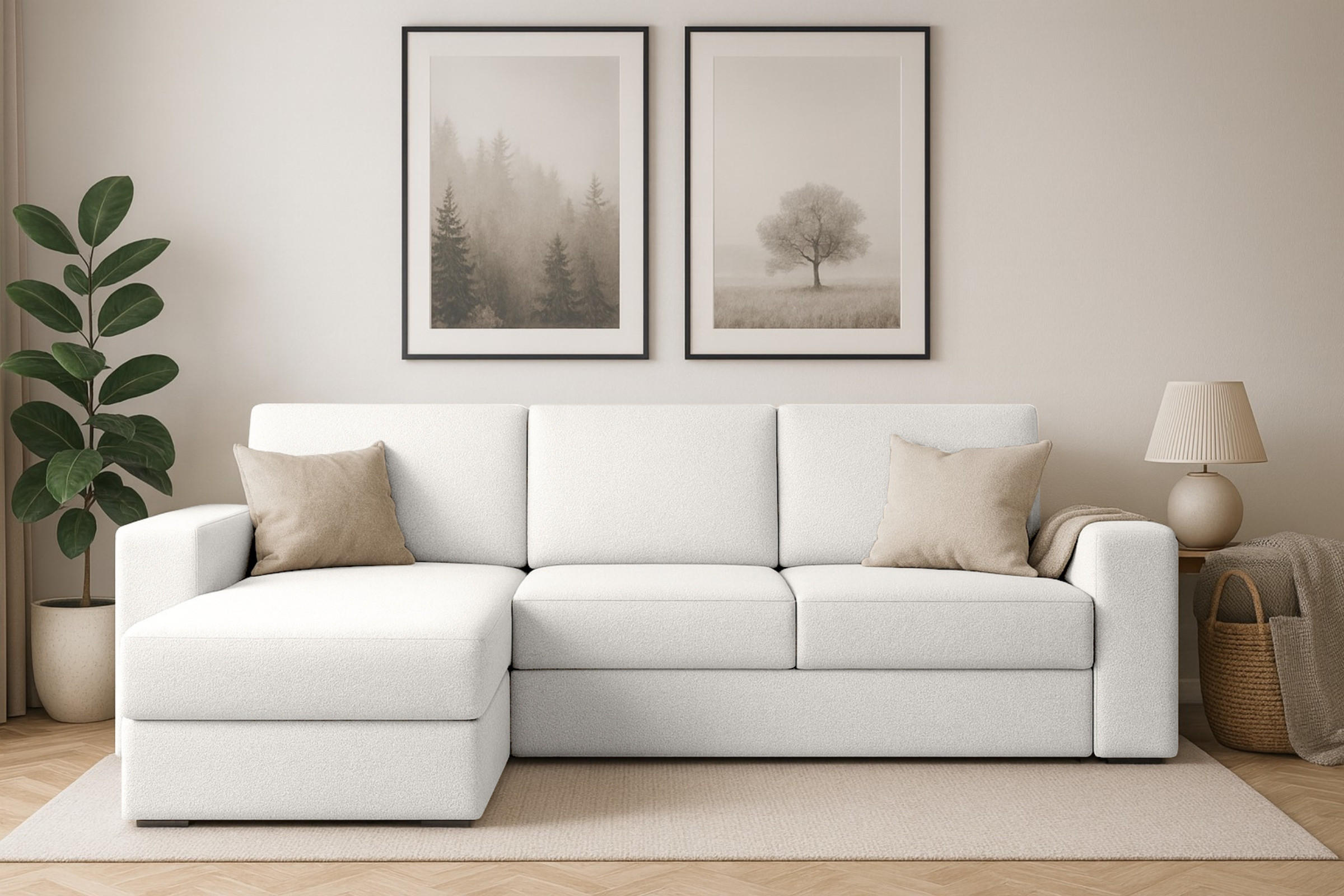ECKSOFA TOCO L 240x145 cm in Boucle Weiß links - Beige, Holz/Holzwerkstoff (240/145cm) - Deine Möbel 24