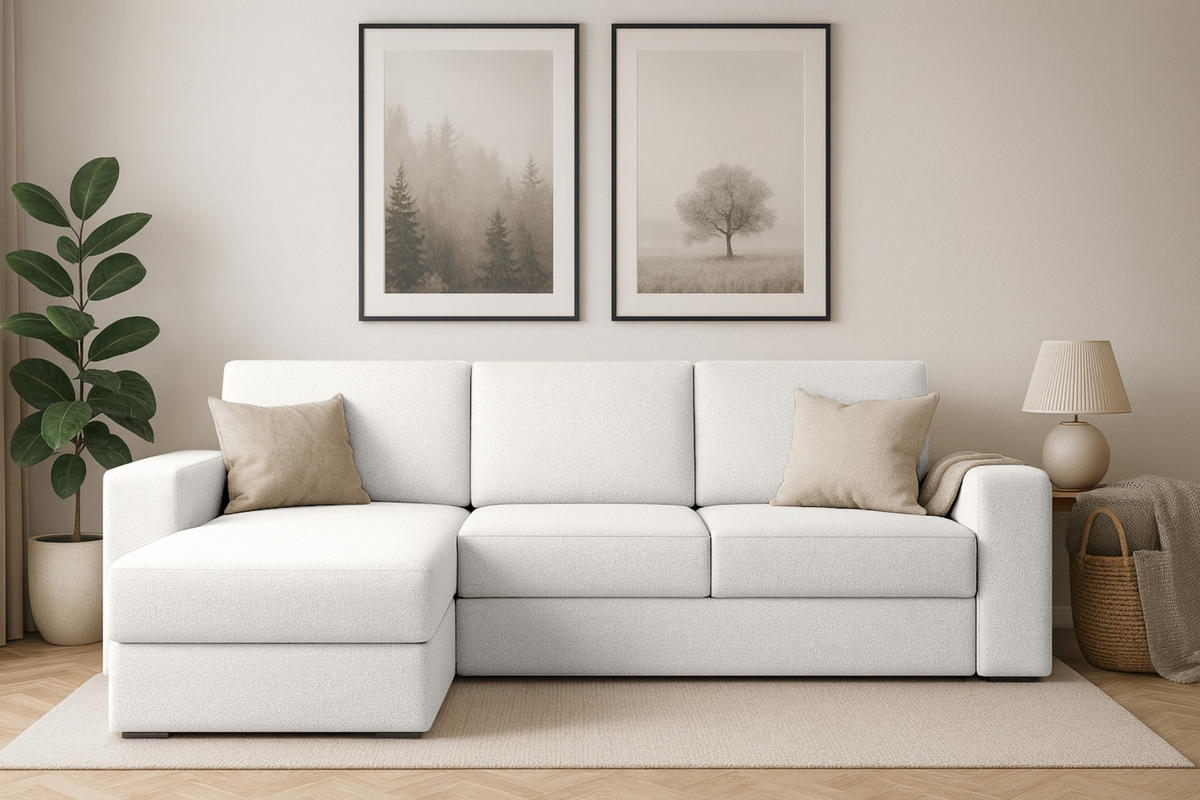 ECKSOFA TOCO L 240x145 cm in Boucle Weiß links - Beige, Holz/Holzwerkstoff (240/145cm) - Deine Möbel 24