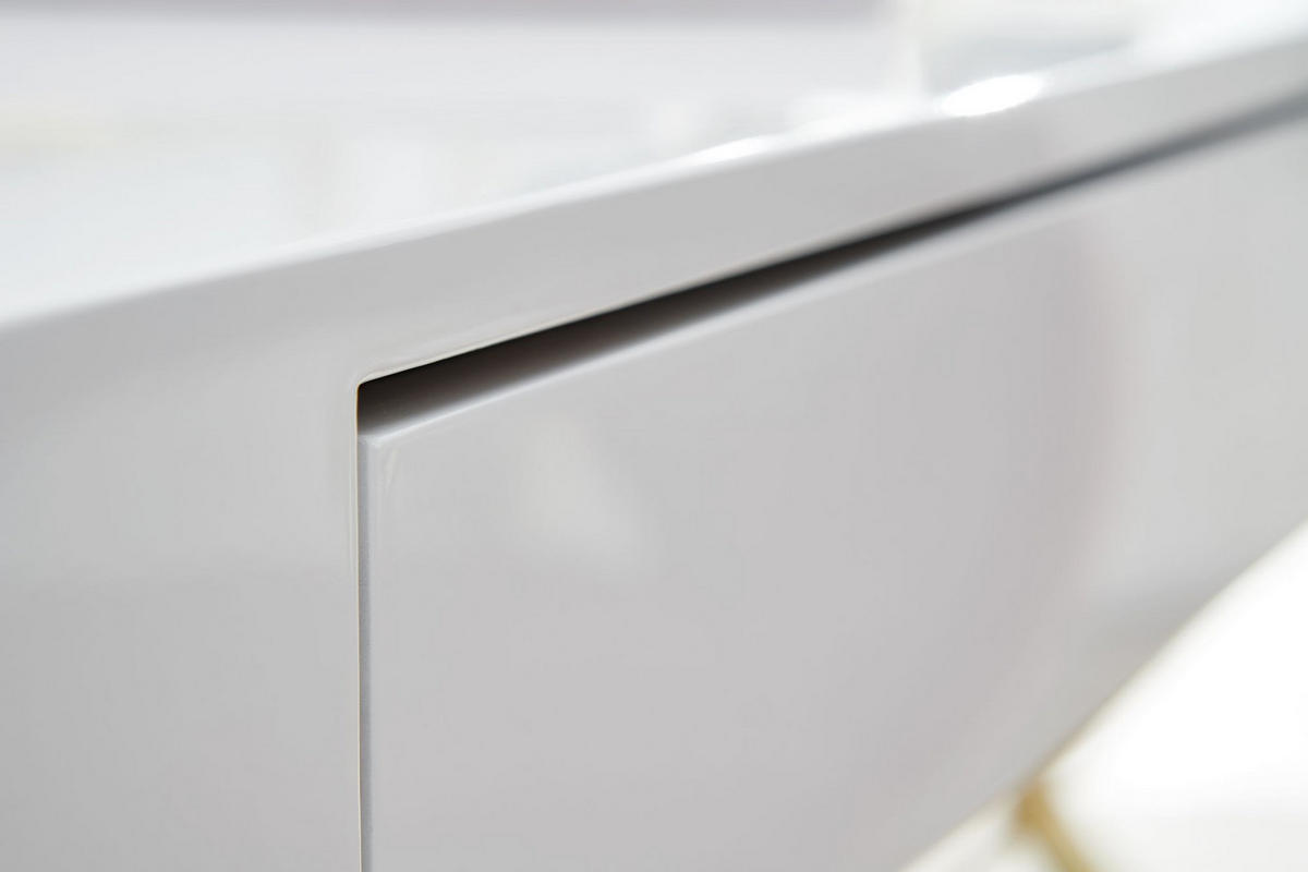 SCHREIBTISCH – Weiß Hochglanz, goldene Beine, 2 Schubladen, modern - Goldfarben/Weiß, Holz/Metall (57/118/76cm) - KADIMA DESIGN