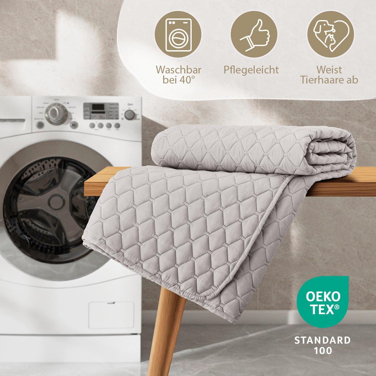TAGESDECKE 170x210 cm, waschbarer Sofa- & Couchüberwurf, Hellgrau - Hellgrau, Textil (170/210cm) - Blumtal