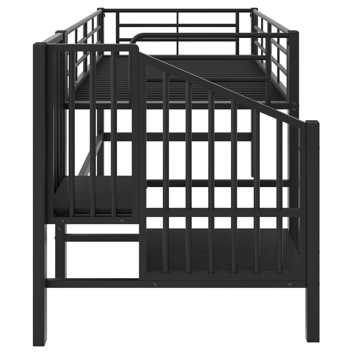 HOCHBETT 90/200 cm Schwarz mit Stauraumtreppe und Metallrahmen - Schwarz, Holzwerkstoff (90/200cm) - Flora Grace