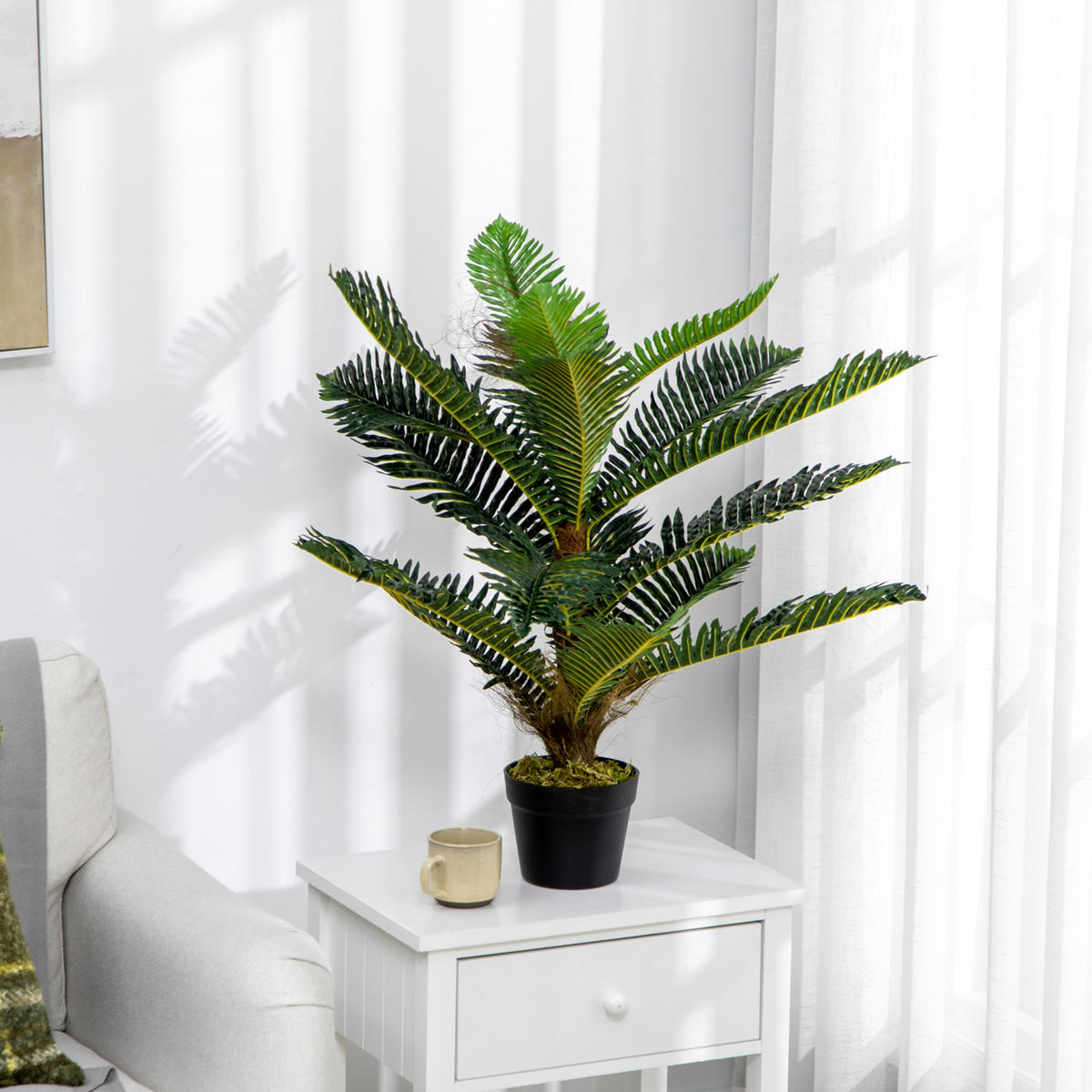 KUNSTPFLANZE, Künstliche Palme mit 18 Blättern & Topf, Höhe 85 cm, für Innenbereich, Grün - Multicolor, Kunststoff (85cm) - FORIOUS