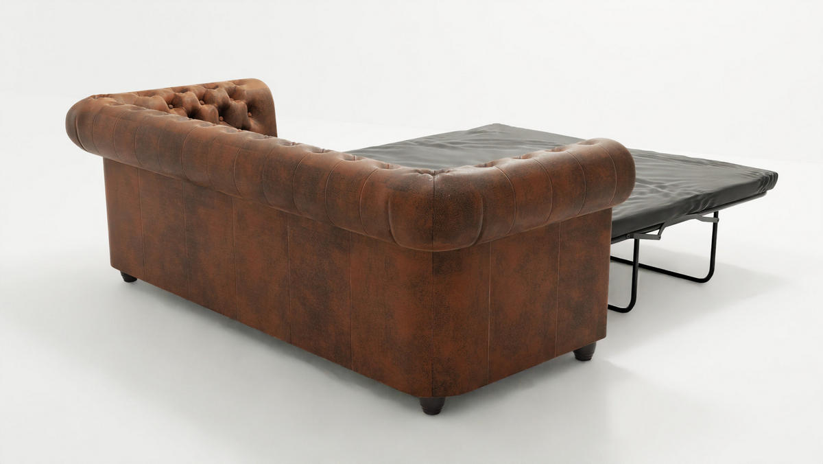 CHESTERFIELD-SOFA 3-sitzer mit Schlaffunktion Flux Braun Microfaser Vintageoptik - Braun, Holz/Textil (203/72/86cm) - S-Style Möbel