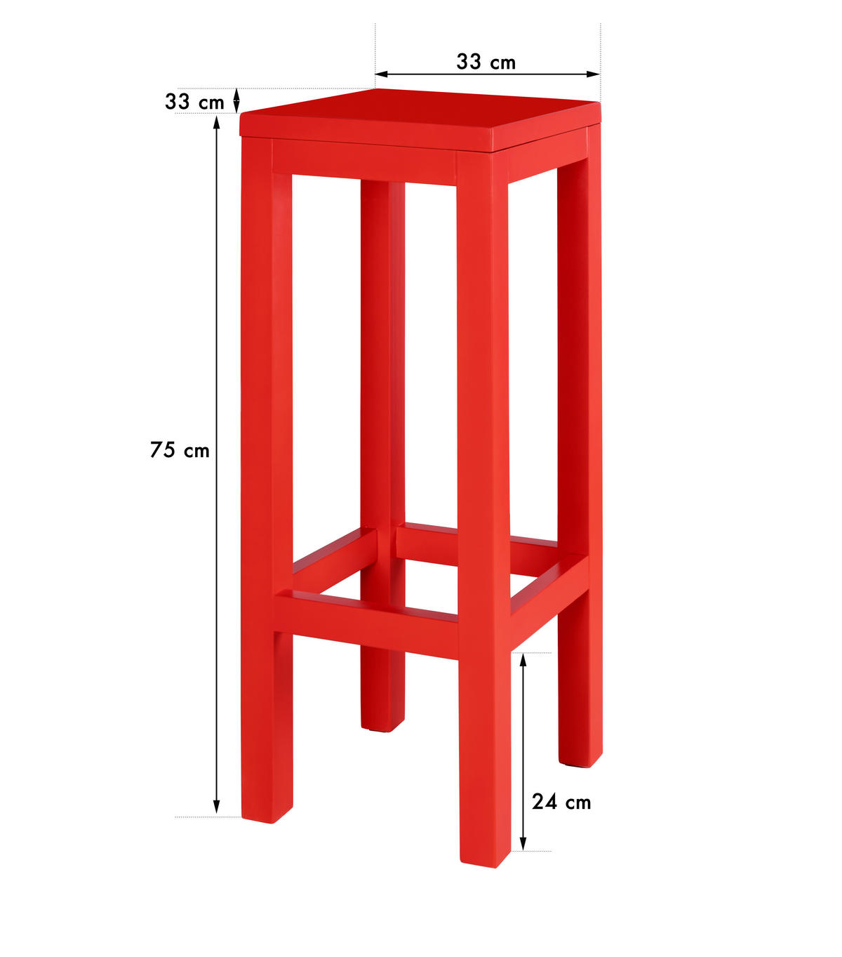 HOCKER aus massiver Kiefer, 75 cm hoch, flammenrot lackiert AXEL - Rot, Holz (33/75/33cm) - RNT By Really Nice Things