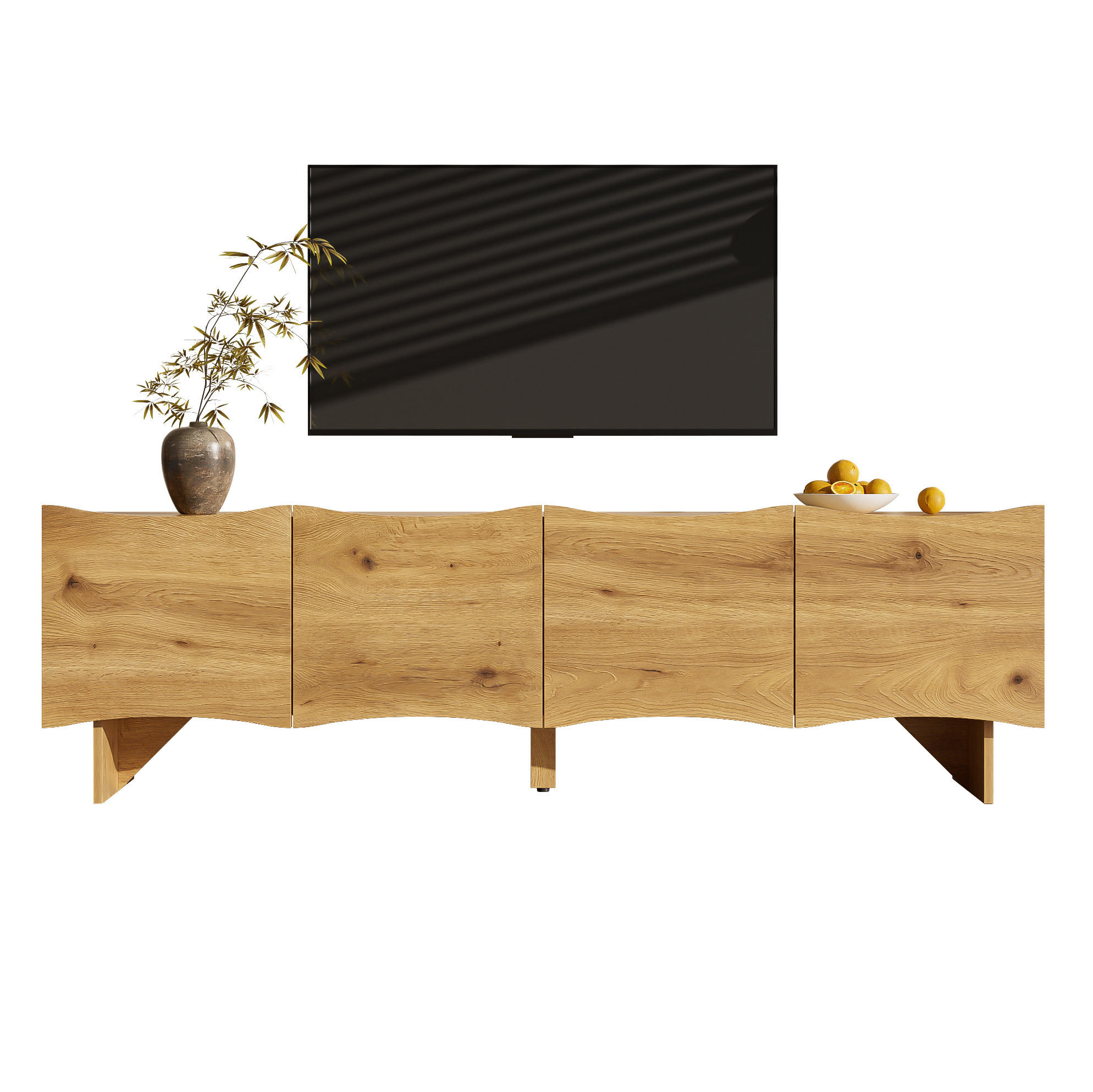 LOWBOARD 155/36/47 cm in Natur aus Spanplatte mit Wellenmuster - Eichefarben, Holzwerkstoff (36/47/155cm) - OKMYHOME