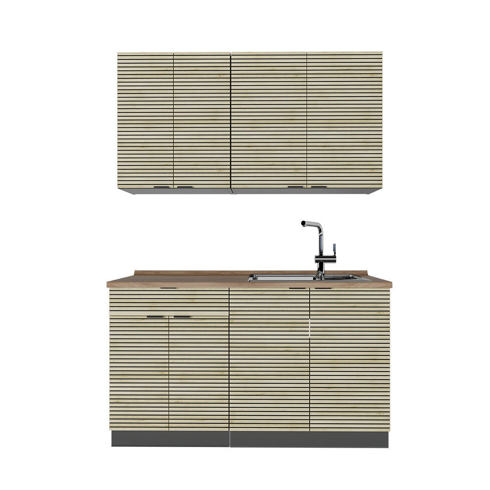 SINGLEKÜCHE Fame-Line Eiche Paneel/Anthrazit 140 cm , AP Eiche - Eichefarben/Anthrazit, Holzwerkstoff (140/81.6/60cm) - Vicco
