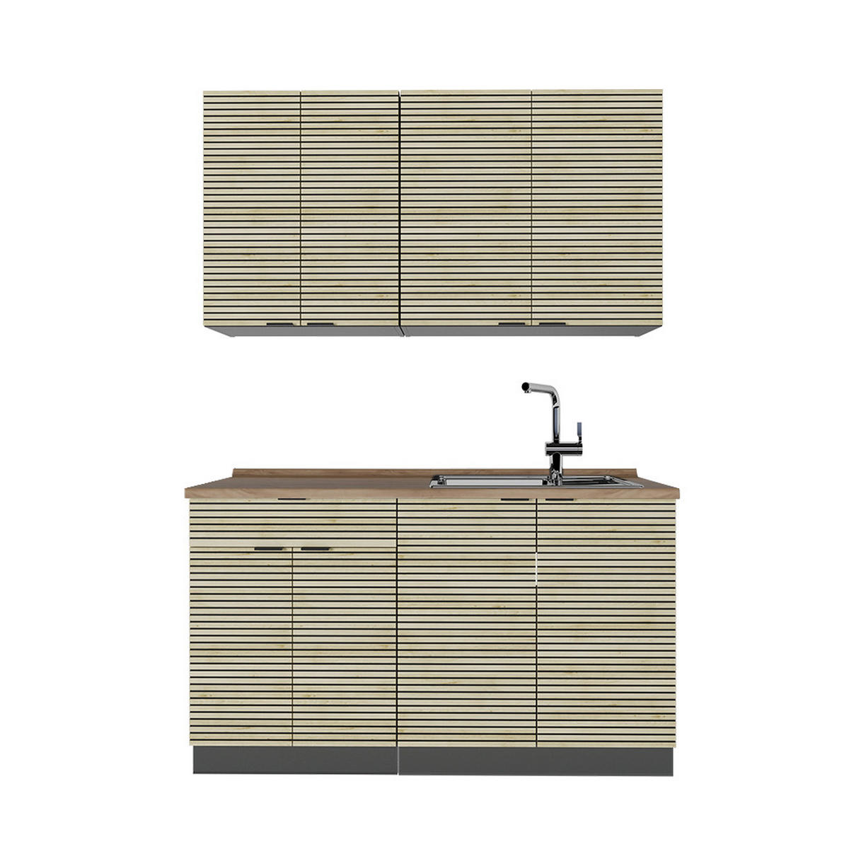 SINGLEKÜCHE Fame-Line Eiche Paneel/Anthrazit 140 cm , AP Eiche - Eichefarben/Anthrazit, Holzwerkstoff (140/81.6/60cm) - Vicco