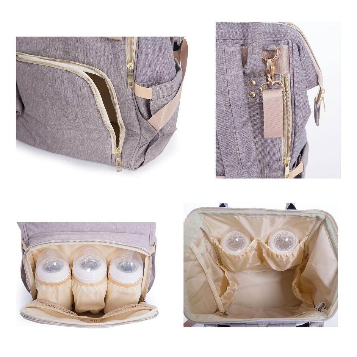 WICKELTASCHE Siena beige Wickelunterlage, Thermo-Flaschenfächer, wasserabweisende Tasche - Beige, Textil (21/42/27cm) - Kikka boo