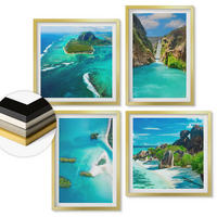 WANDBILDER 4er Set - 50x50 cm & 40x60 cm Goldrahmen - Tropische türkisfarbene Inseln - Goldfarben, Kunststoff (50/50cm) - ArtPrintCave