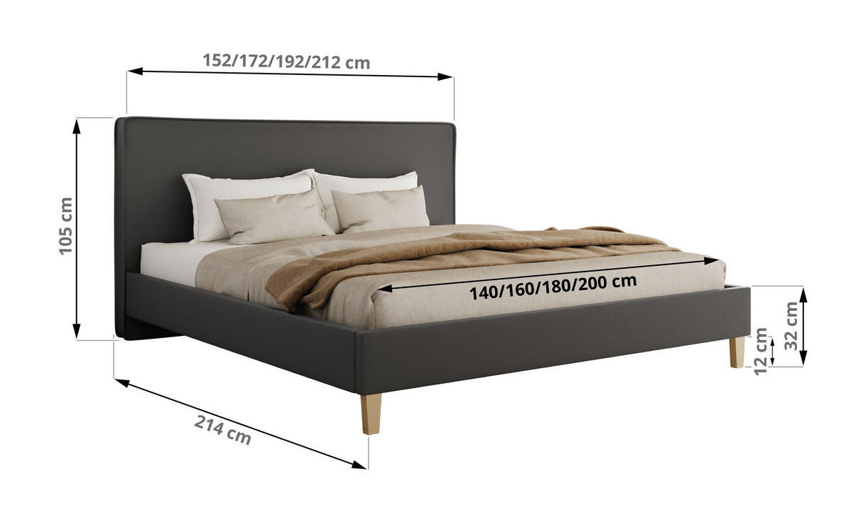 ČALÚNENÁ POSTEĽ LUMARO CLASSIC 160/200 - Tmavosivá Ekokoža - Matrac Pocket - jadrový buk/tmavosivá, drevo/textil (160/200cm) - MKS