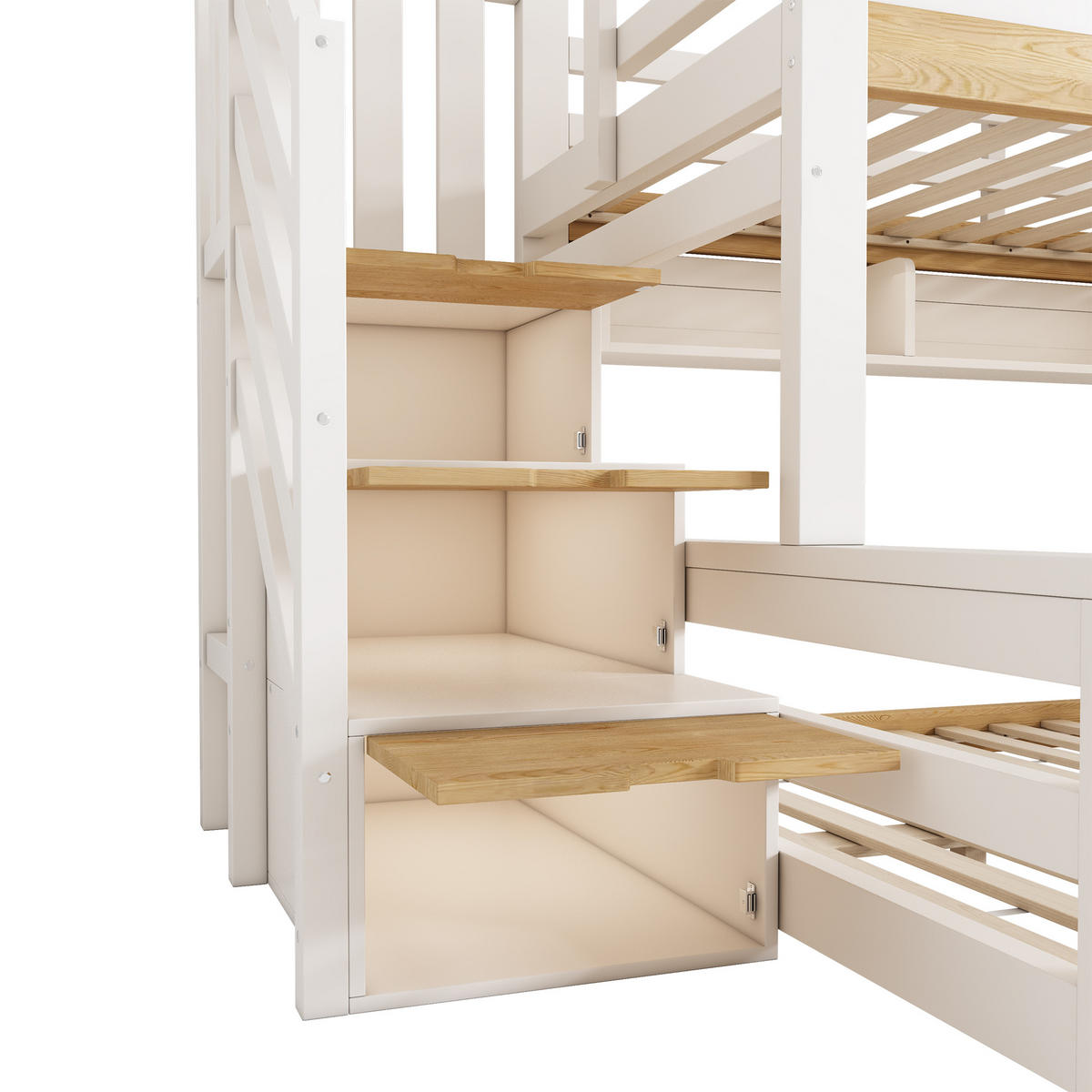 ETAGENBETT 90/200 cm & 140/200 cm in Weiß & Holzfarbe mit Treppenschrank und Regalen - Weiß, Holz/Holzwerkstoff (140/200cm) - WISHDOR