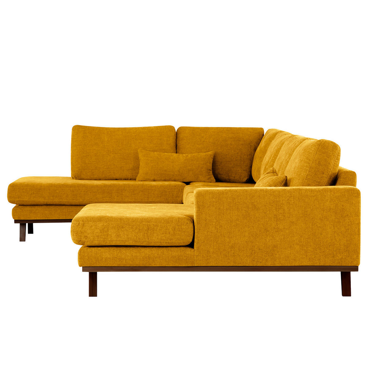 WOHNLANDSCHAFT mit Longchair - Gelb/Buchefarben, Buchenholz/Textil (371/81/219cm) - home24