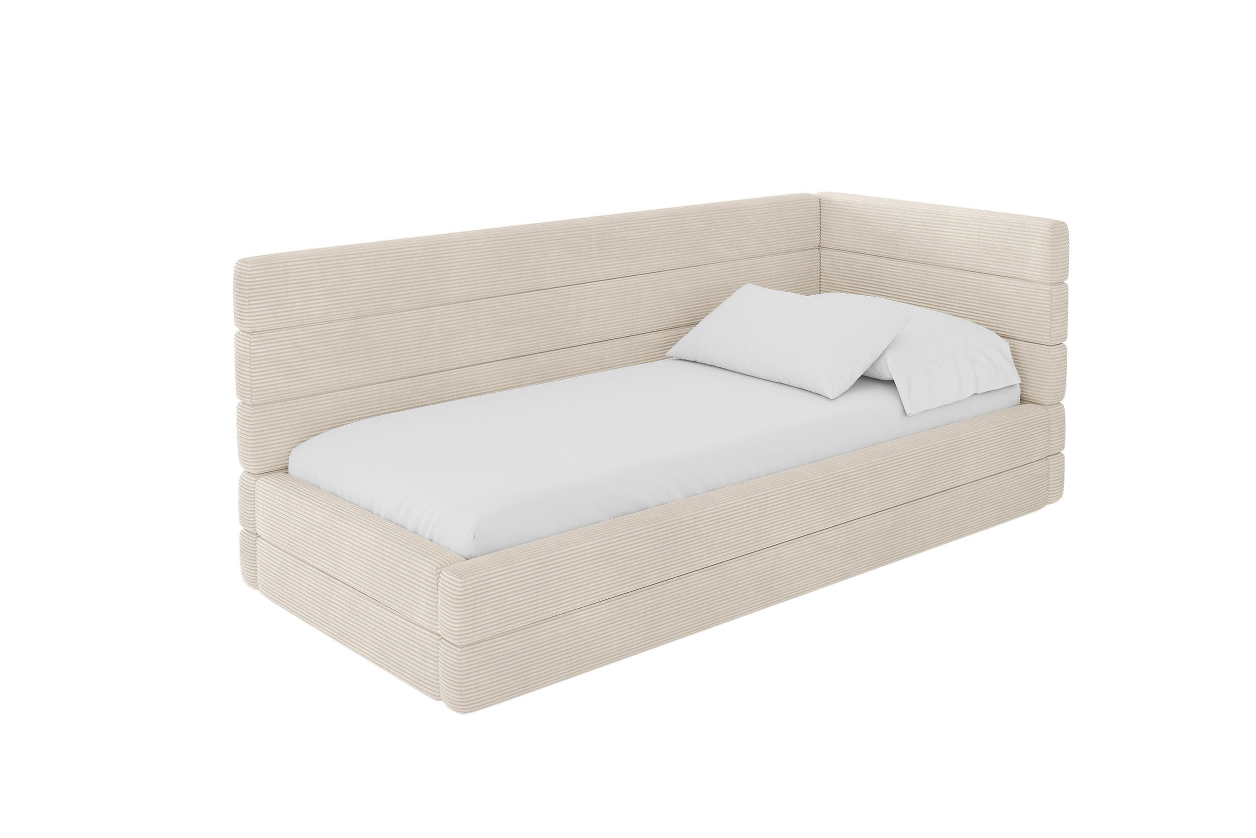 EINZELLBETT Jugendbett mit Bettkasten und Matratze H3/H4, Links - BEMY 90x200 Beige - Creme, Holzwerkstoff/Textil (90/200cm) - ALTDECOR