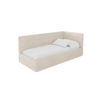 EINZELLBETT Jugendbett mit Bettkasten, Links - BEMY 90x200 Beige - Creme, Holzwerkstoff/Textil (90/200cm) - ALTDECOR