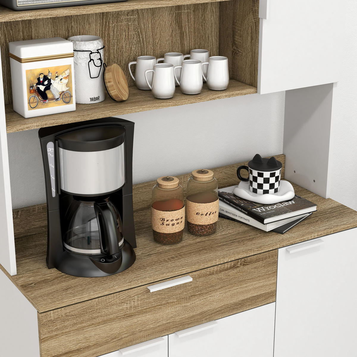 BUFFET DE-11070 Skandi-Design, 4 Türen Weiß/Natur - Weiß, Holzwerkstoff (39/180/98cm) - ComfortXL