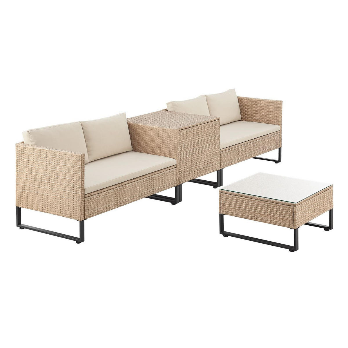 LOUNGEGARNITUR Santorini creme / sand inkl. Abdeckung - Creme, Kunststoff/Metall - Juskys