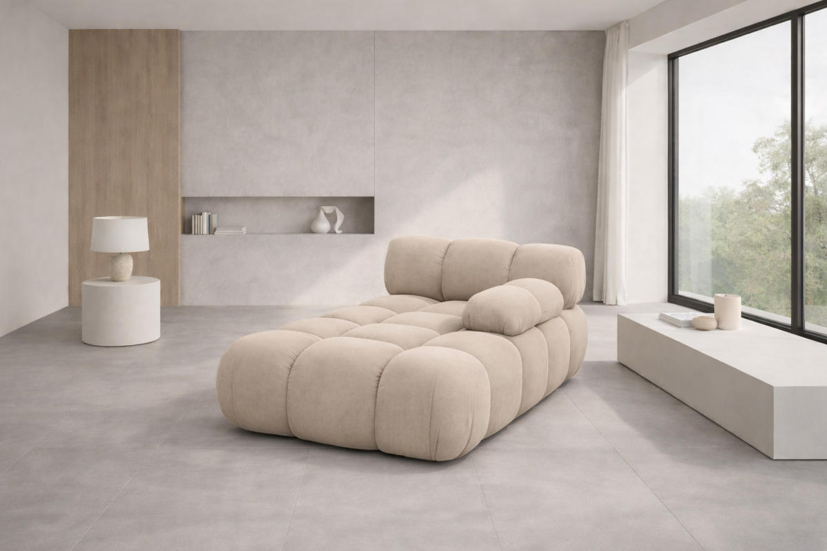 CHAISELONGUE Modular, Veloursstoff Salvador, Beige, Rechts, Selia - Beige/Creme, Holz (95/70/160cm) - Kaiser Möbel