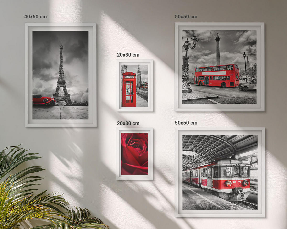 WANDBILDER 5er-Set - 50x50 cm & 20x30 cm & 40x60 cm Weißer Rahmen - Ikonische Städte London Paris Eisenbahn - Weiß, Kunststoff (40/60cm) - ArtPrintCave
