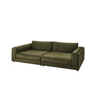 BIG SOFA RAINA Grün Leder - Schwarz/Olivgrün, Leder/Kunststoff (254/85/150cm) - KAWOLA